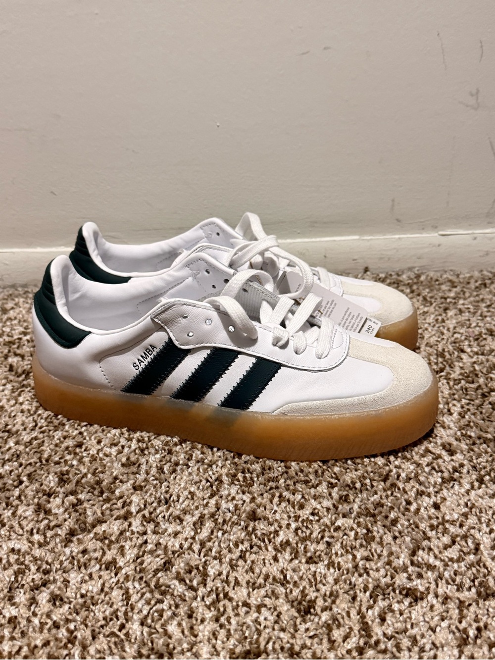 adidas White Sneakers with Black Stripes and Gum Sole